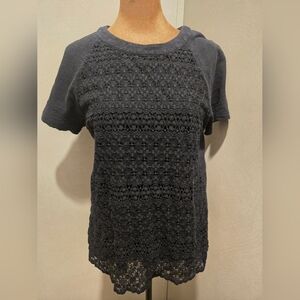 Madewell Charcoal Lace Short Sleeve Tee